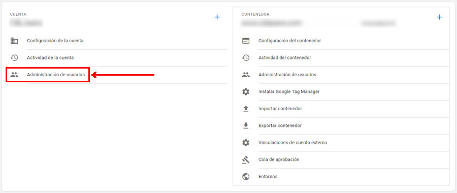 Administración de usuarios Google Tag Manager